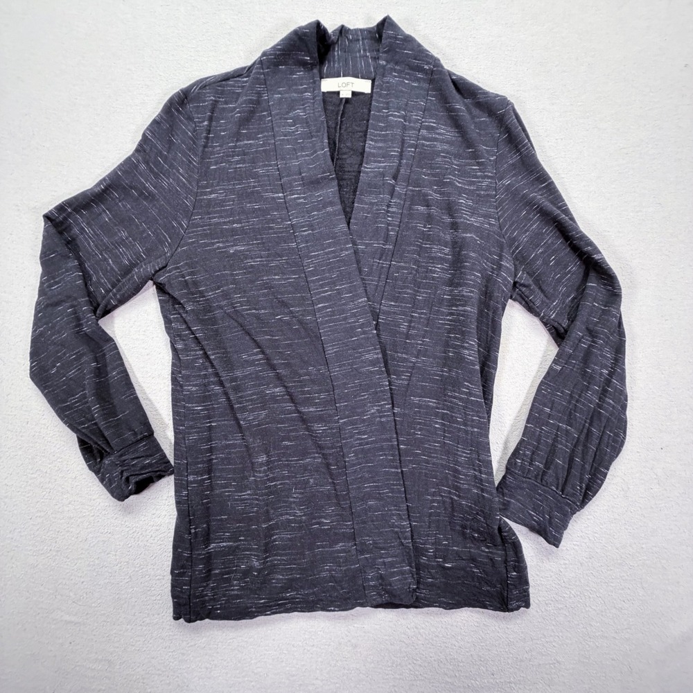 Loft Cardigan Women XL Good Charcoal Space Dye Open Front Lightweight Knit